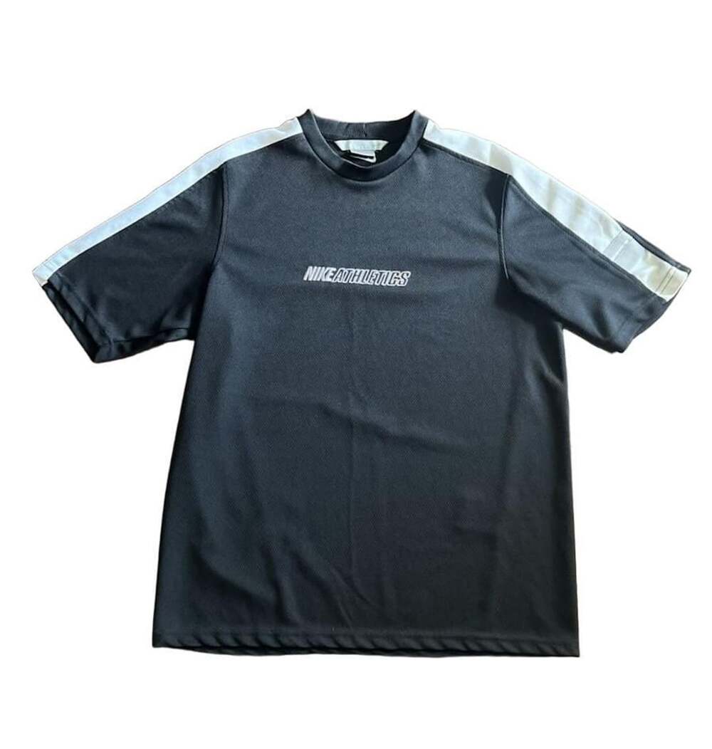 Vintage Nike Athletics Black Mesh Short Sleeve Shirt with White Shoulder Stripes